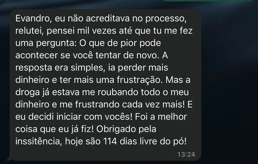 Mensagem de 114 dias livre do pó