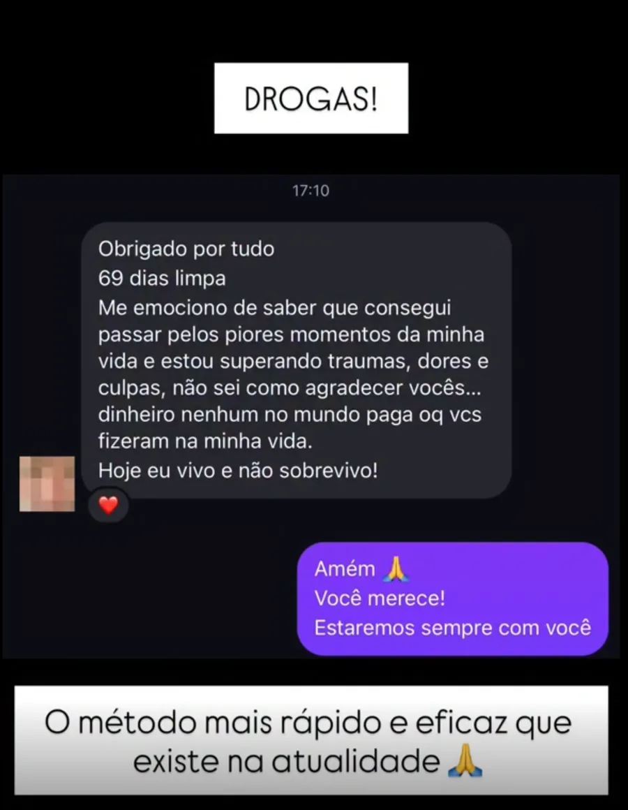 Mensagem sobre 69 dias livre das drogas e superação de traumas